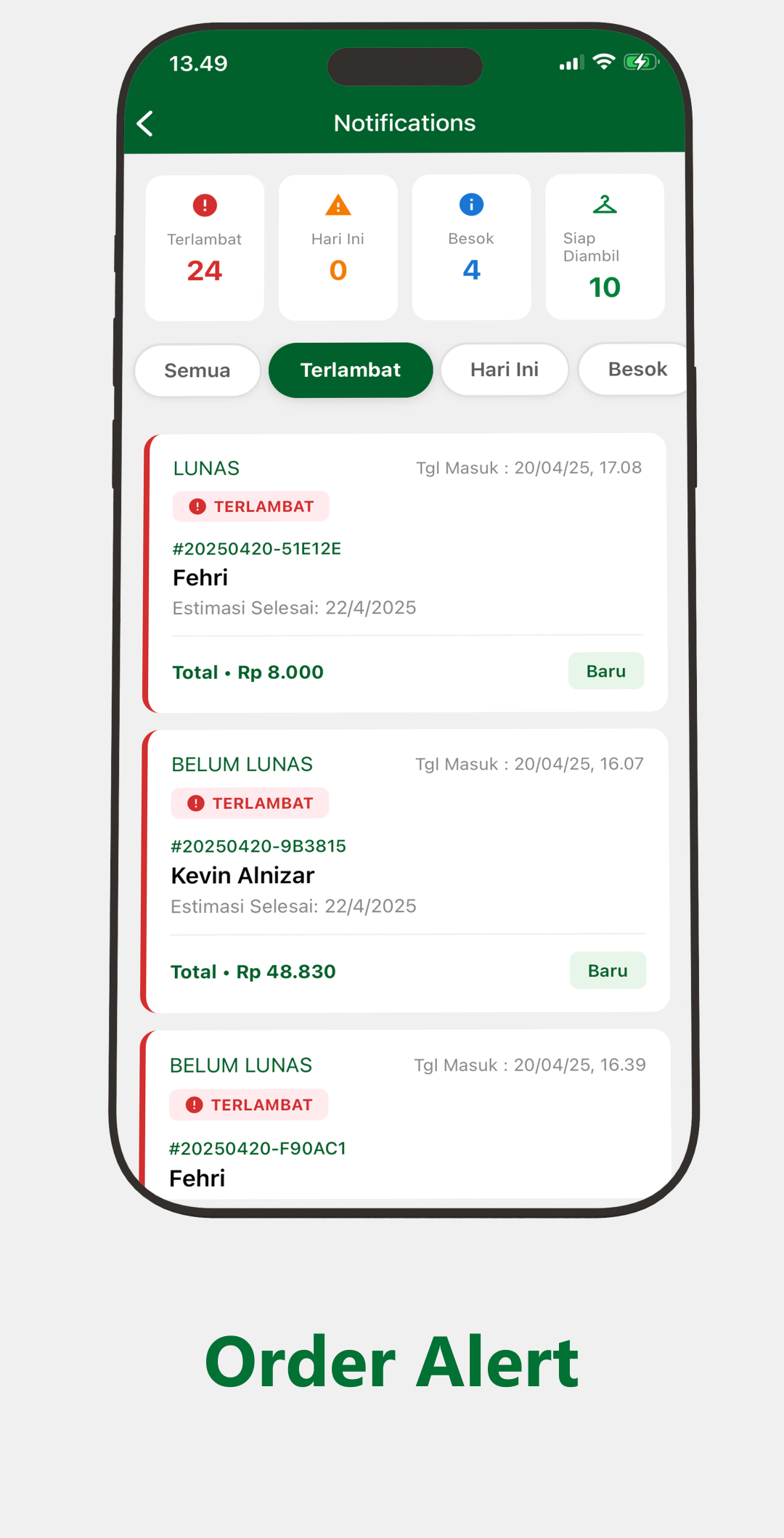 Aplikasi Kasir Laundry - Smart Alert Notifikasi Otomatis