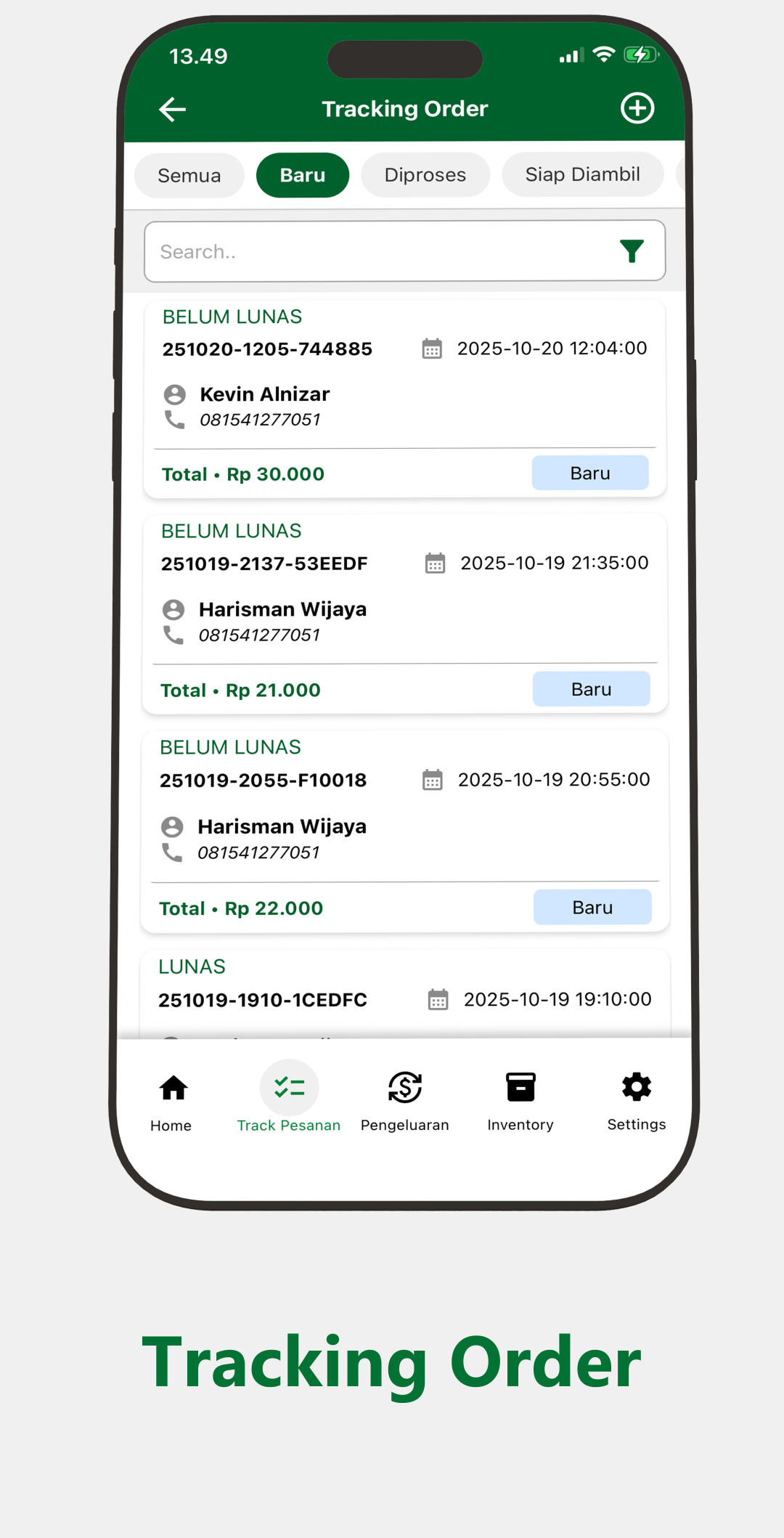 Aplikasi Kasir Laundry - Tracking Order Real-Time