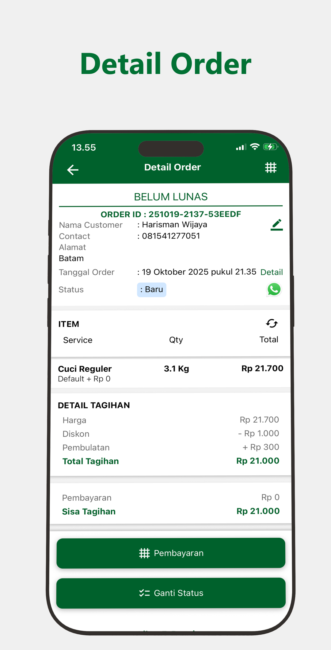 Aplikasi Kasir Laundry Terbaik - Detail Order Lengkap