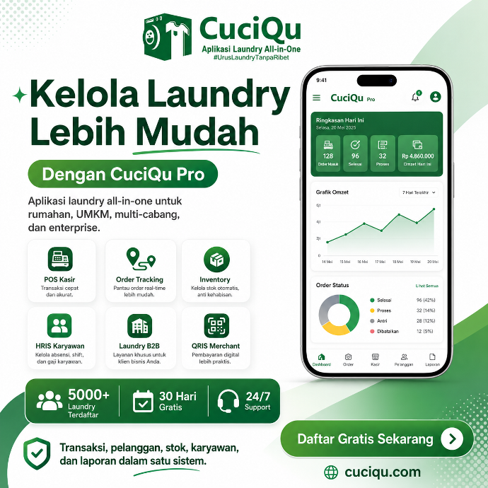 Kelola laundry lebih mudah dengan CuciQu Pro