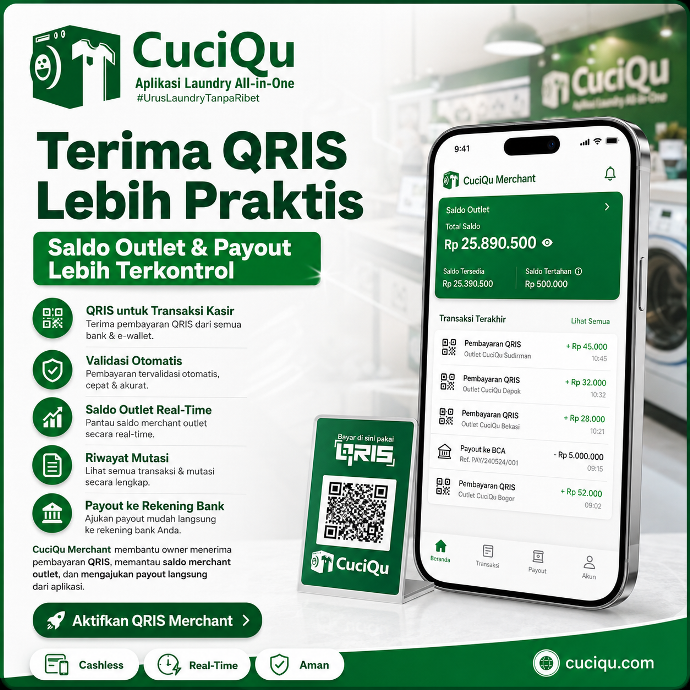 QRIS laundry saldo outlet dan payout bank CuciQu Merchant